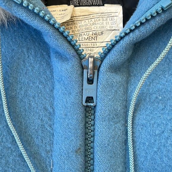 Vintage James Bay Fur Trim Hood Dog Sled Theme Wool Coat Blue Parks - Picture 5 of 14